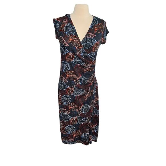 Mexicali Blues Shelby Faux Wrap Dress Black Leaf Print Slight Stretch Size Small - Picture 1 of 12